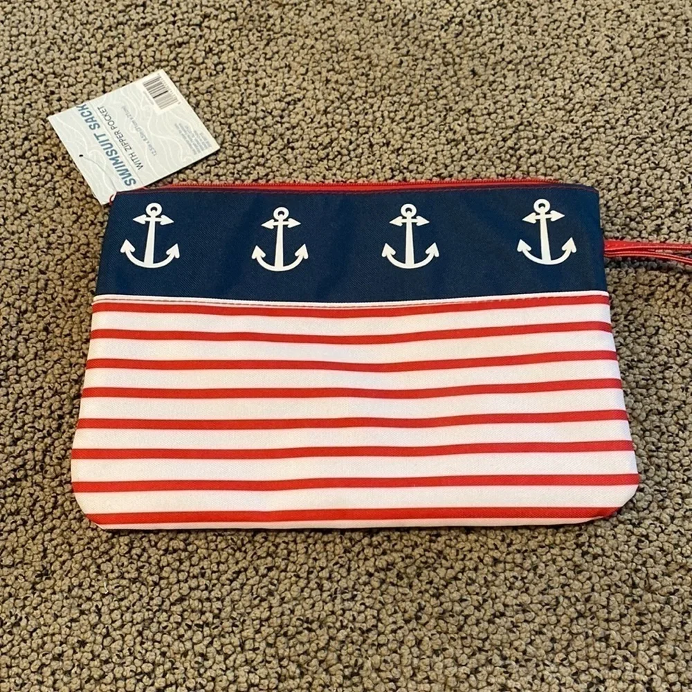 NWT Swim Suit Wet Bag w/ Anchors & Stripes